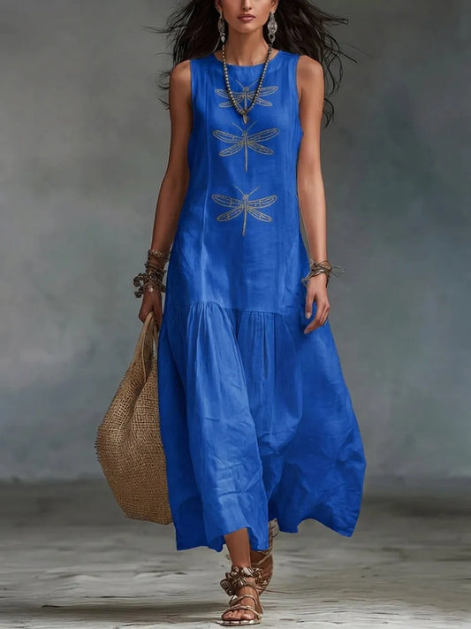 Vestido de Verano Largo Casual Estampado con Sin Mangas