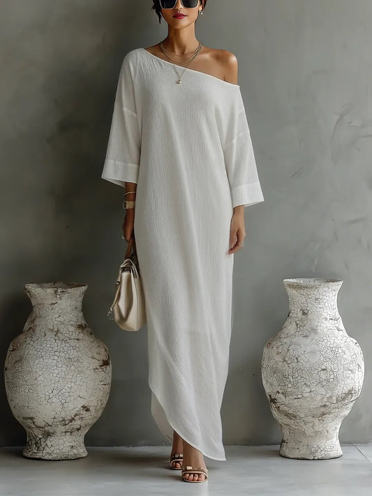 Vestido de Verano Largo Casual con Hombros Descubiertos