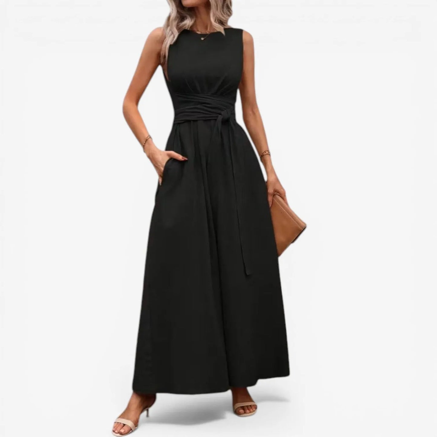 Vestido de Verano Largo Elegante Casual con Cintura Anudada