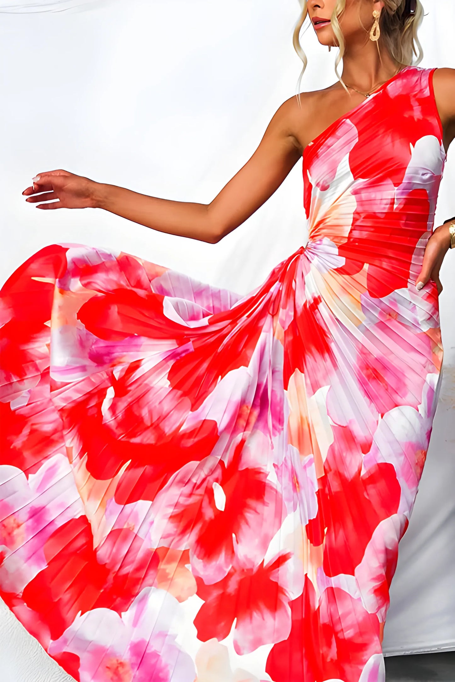Vestido de Verano Largo Elegante Estampado con Plisado