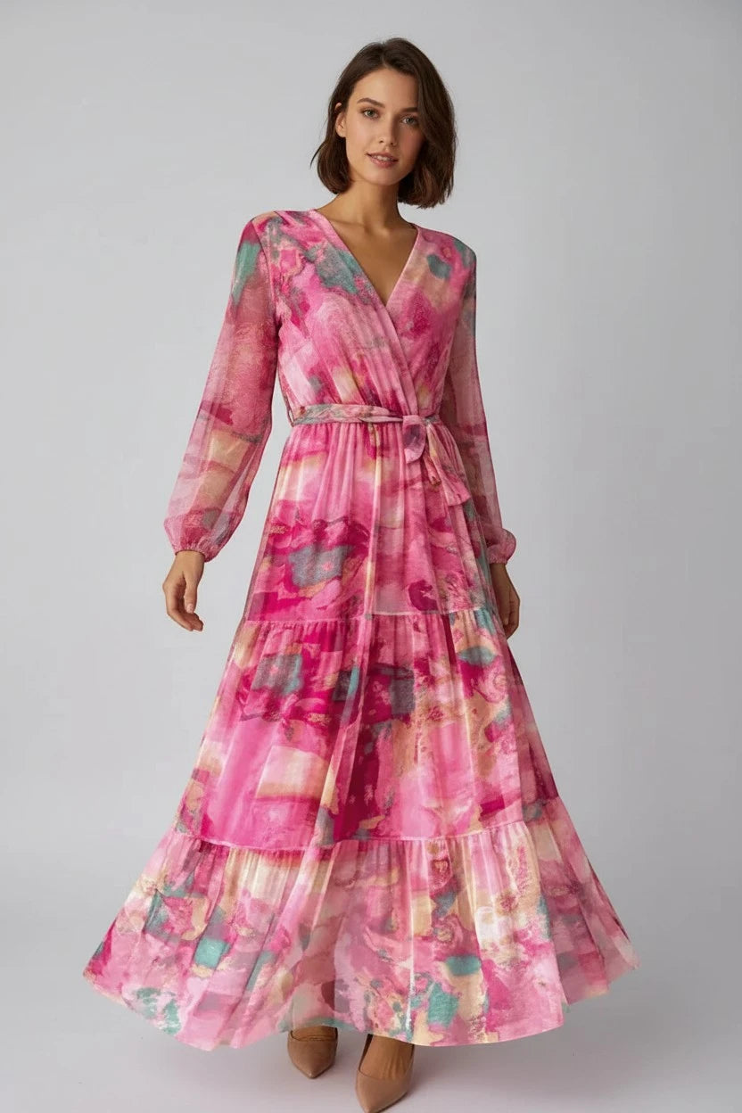 Vestido de Verano Largo Estampado Boho con Manga Larga