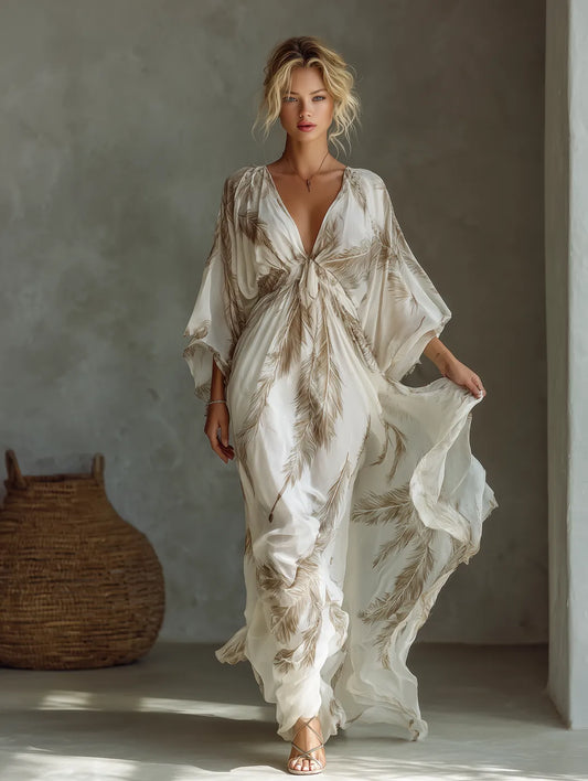 Vestido de Verano Largo Estampado Elegante con Escote en V