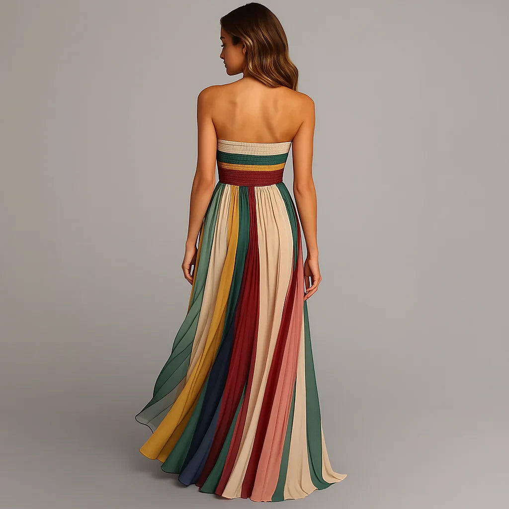 Vestido de Verano Largo Estampado Elegante con Plisado