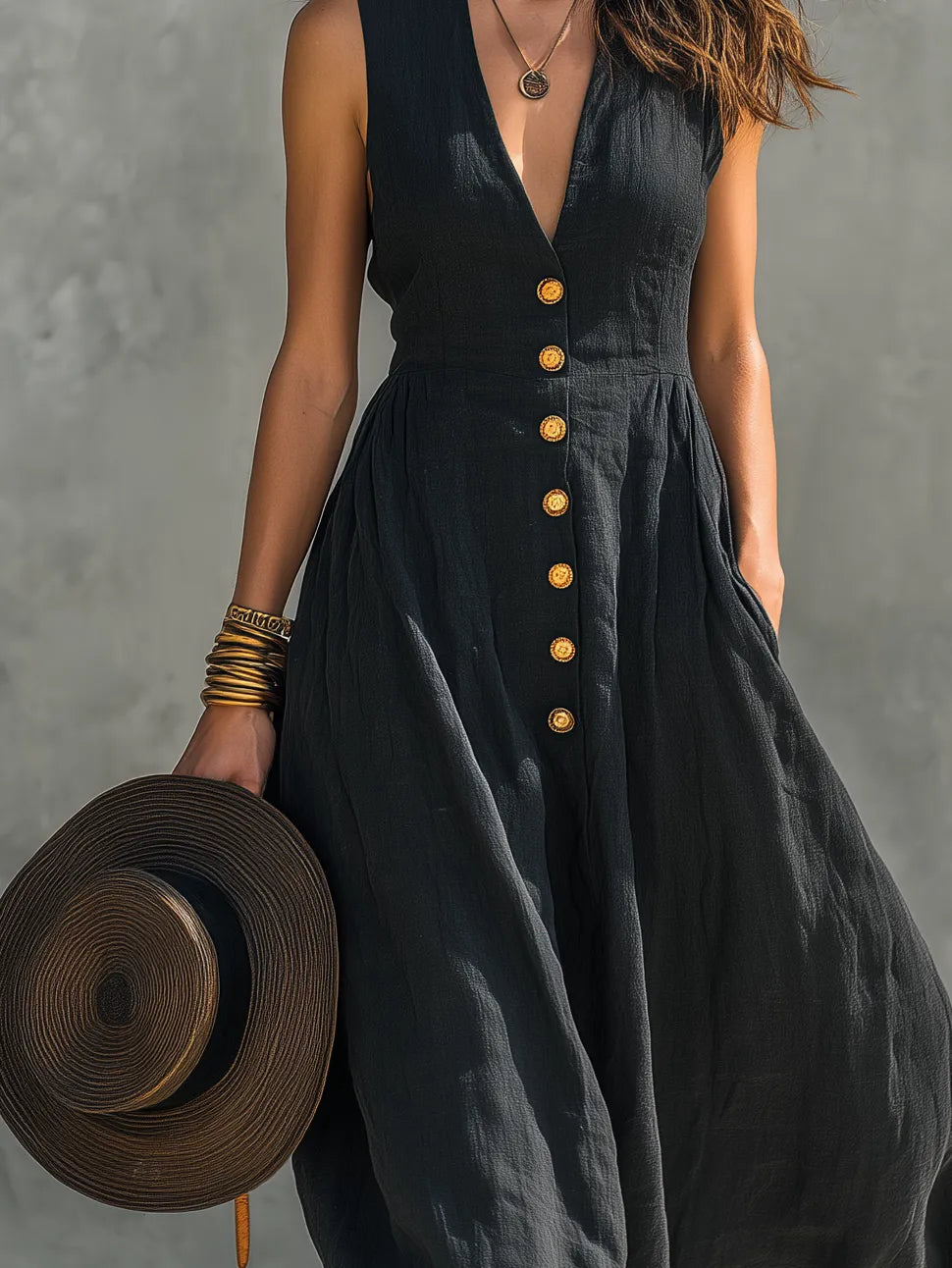 Vestido de Verano Largo Negro Elegante con Tirantes