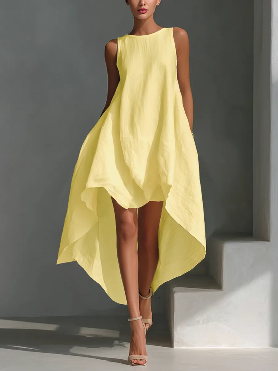 Vestido de Verano Midi Asimétrico Casual y Sin Mangas