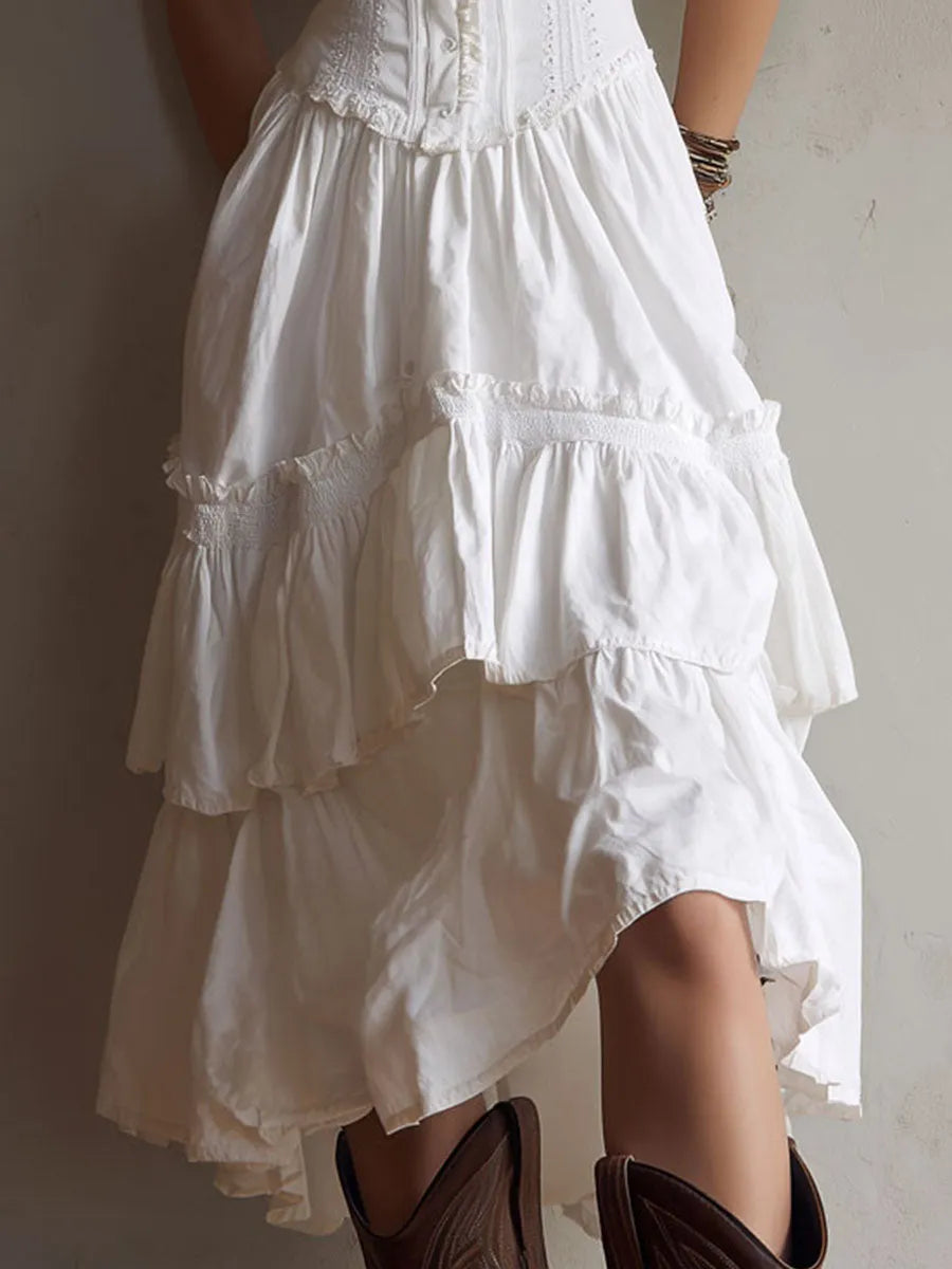 Vestido de Verano Midi Boho y Elegante con Corset y Volantes