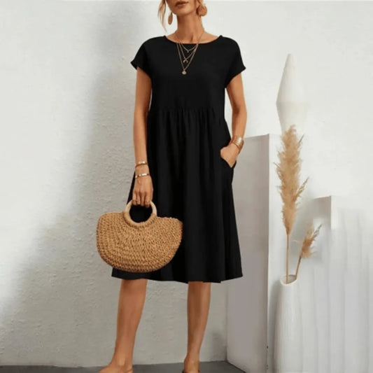 Vestido de Verano Midi Casual Elegante con Bolsillos