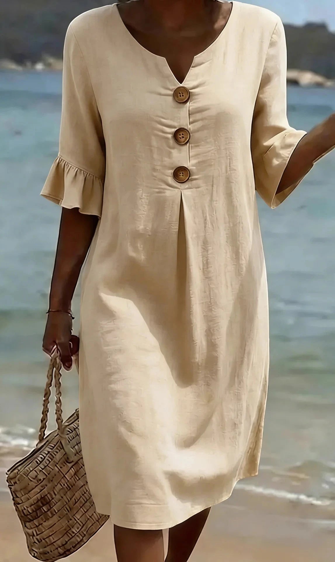 Vestido de Verano Midi Casual con Volantes y Botones