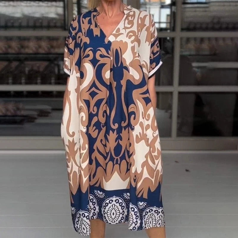 Vestido de Verano Midi Estampado Casual con Manga Corta