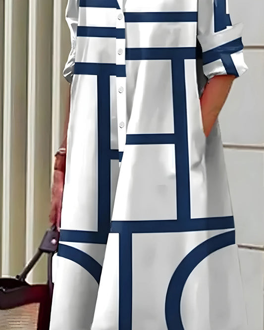 Vestido de Verano Midi Estampado Elegante con Bolsillos Laterales
