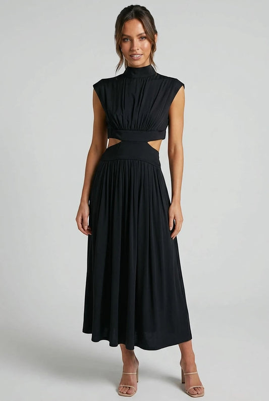 Vestido de Verano Midi Plisado Elegante con Cut Out