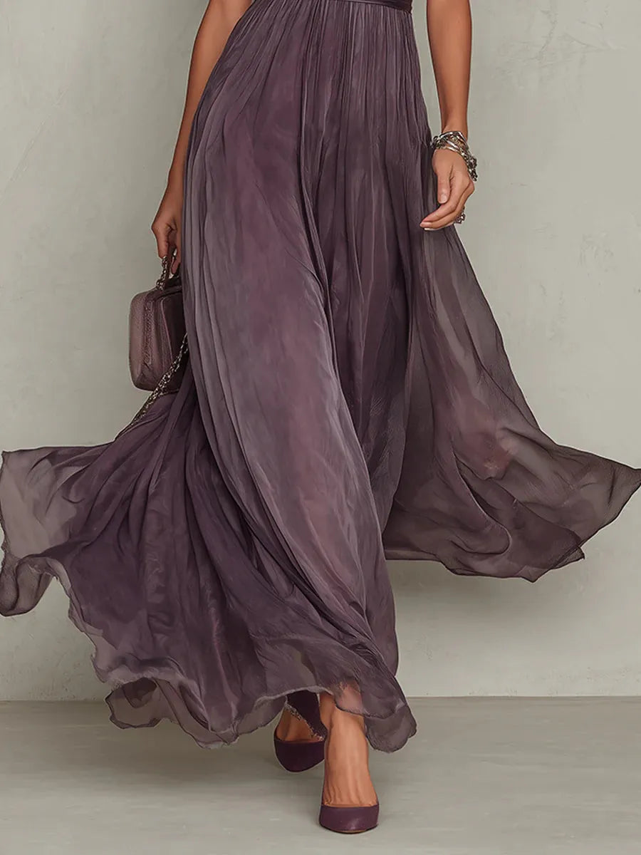 Vestido para Invitada de Boda Largo Vintage Elegante con Plisado