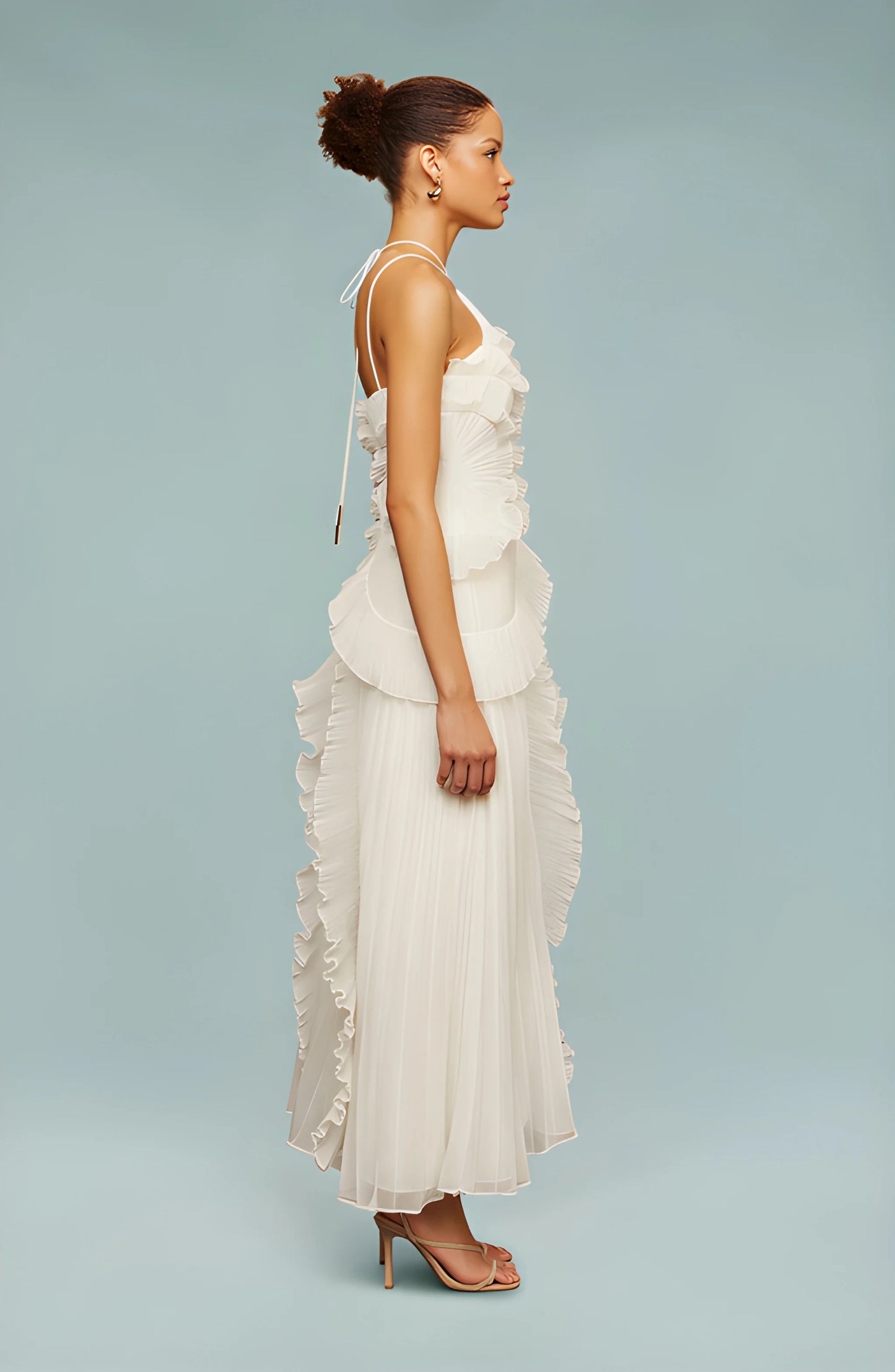 Vestido Invitada Boda Maxi Elegante con Cuello Halter y Plisado