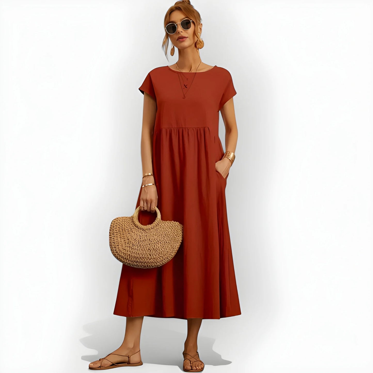 Vestido de Verano Midi Casual Cómodo con Bolsillos