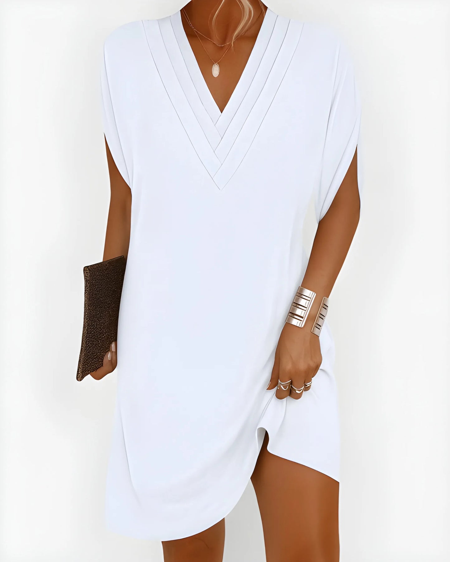 Vestido corto midi de verano casual con escote en V