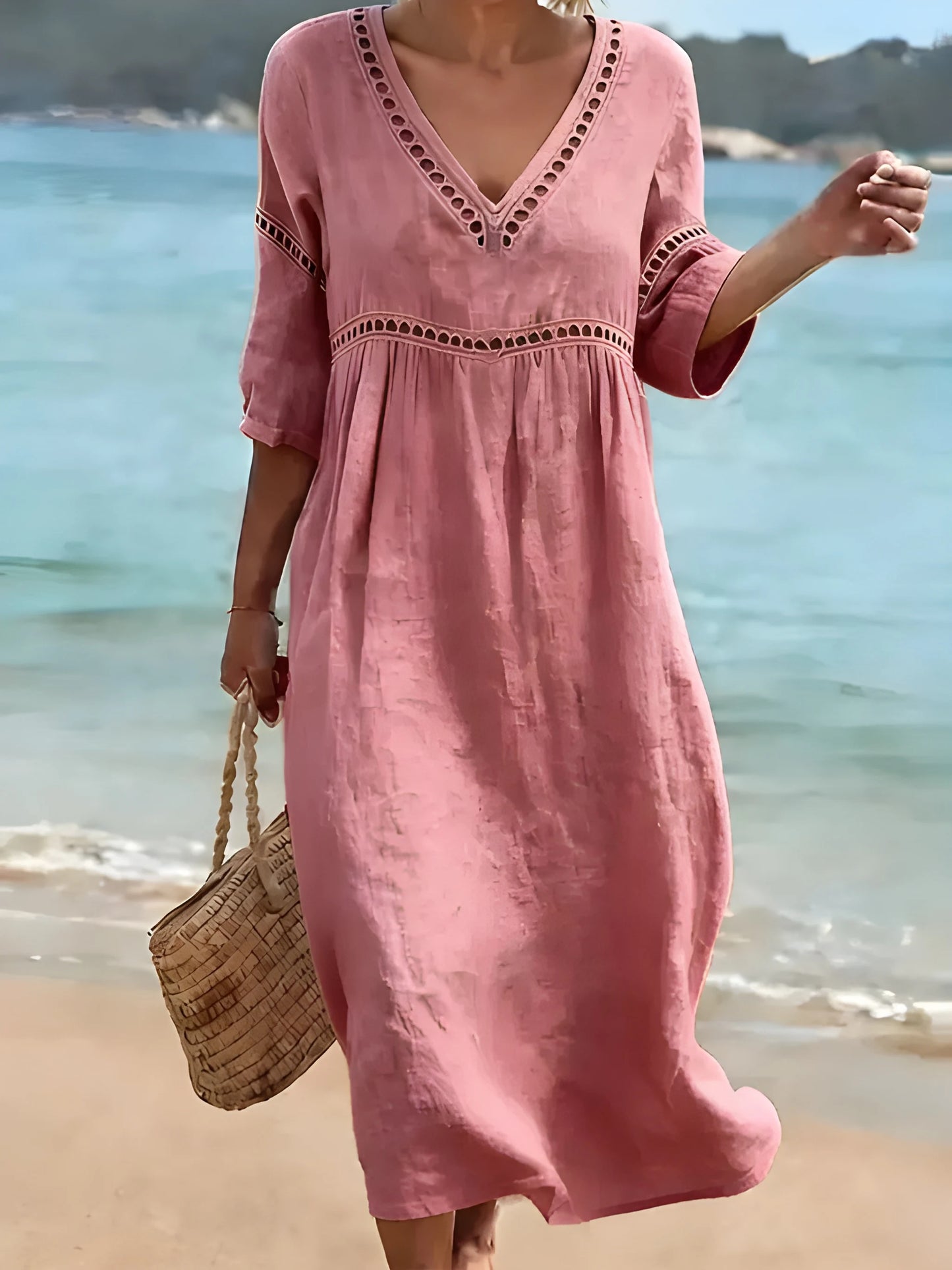 Vestido de Verano Midi Boho Casual con Escote en V