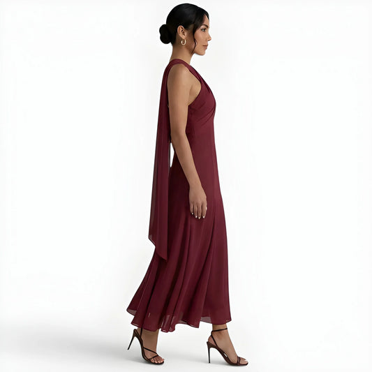 Vestido de invitada de boda midi elegante casual con cuello halter