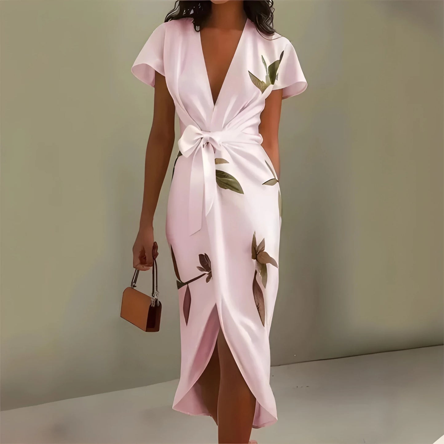 Vestido de invitada de boda largo elegante casual con diseño cruzado