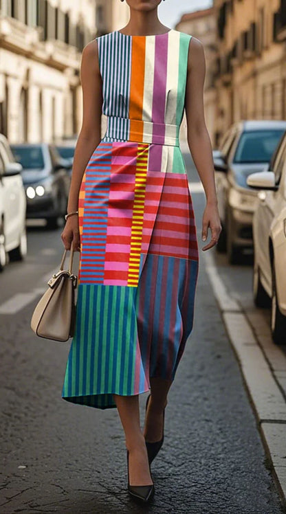 Vestido de Verano Midi Elegante Estampado con Asimétrico