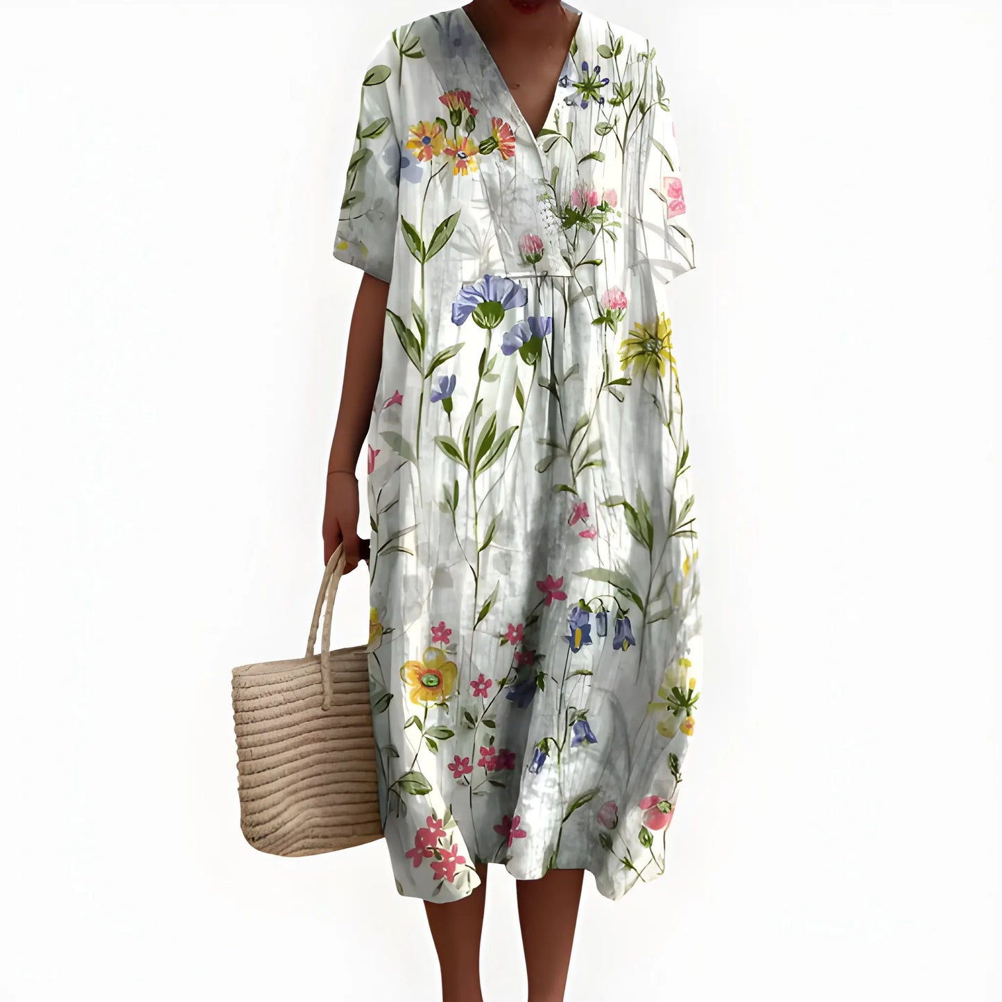 Vestido de Verano Midi de Flores Casual con Fruncido