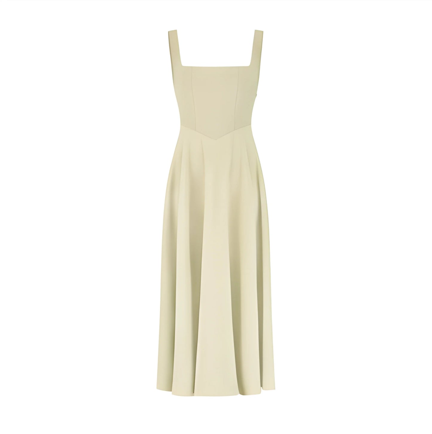 Vestido de invitada de boda midi elegante clásico con escote cuadrado y tirantes