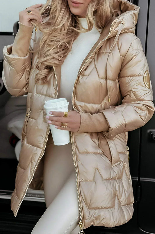 Abrigo de Invierno de Mujer Acolchado Elegante con Capucha