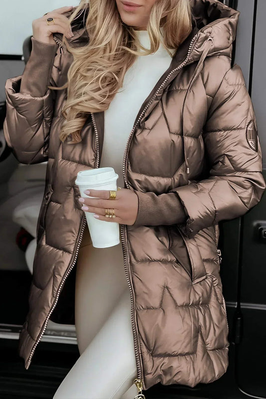 Abrigo de Invierno de Mujer Acolchado Elegante con Capucha