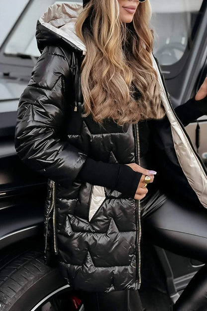 Abrigo de Invierno de Mujer Acolchado Elegante con Capucha