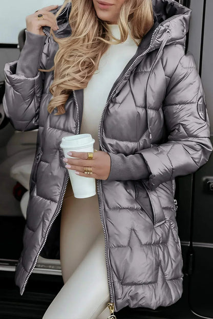 Abrigo de Invierno de Mujer Acolchado Elegante con Capucha