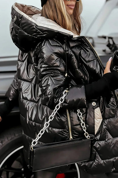 Abrigo de Invierno de Mujer Acolchado Elegante con Capucha