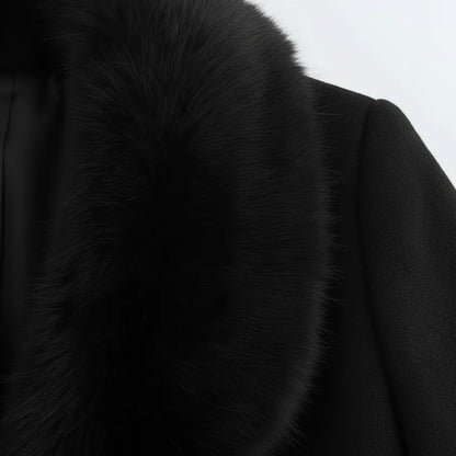 Abrigo de Invierno de Mujer Elegante Largo con Cuello de Piel