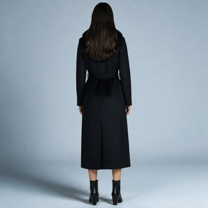 Abrigo de Invierno de Mujer Elegante Largo con Cuello de Piel