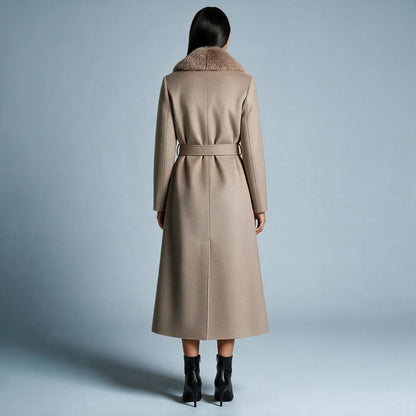 Abrigo de Invierno de Mujer Elegante Largo con Cuello de Piel