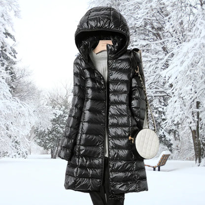 Abrigo de Invierno de Mujer Largo Acolchado con Capucha