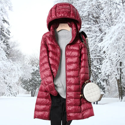 Abrigo de Invierno de Mujer Largo Acolchado con Capucha
