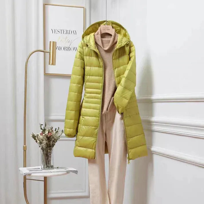 Abrigo de Invierno de Mujer Largo Acolchado con Capucha