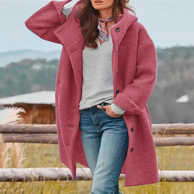 Abrigo de Invierno de Mujer Largo Elegante con Cierre de Botones