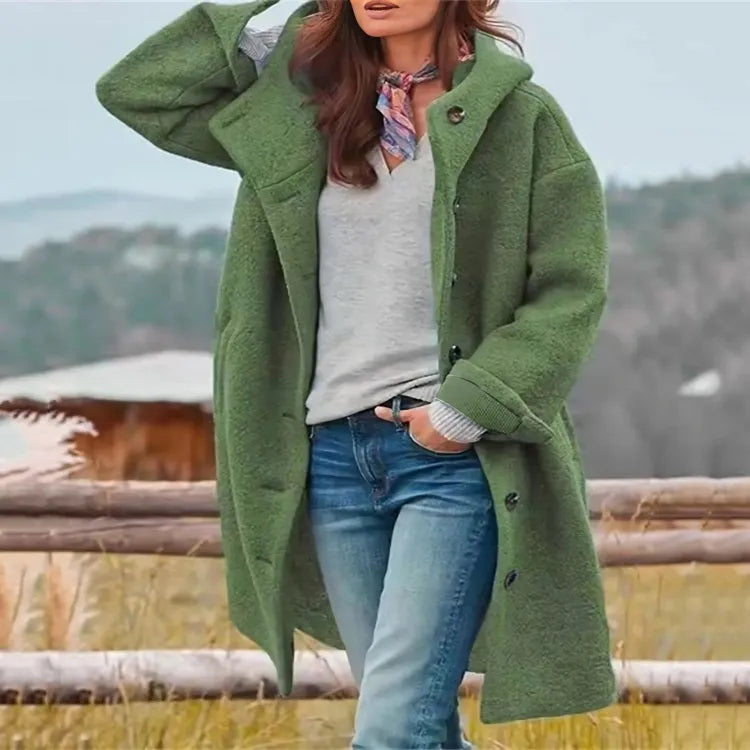 Abrigo de Invierno de Mujer Largo Elegante con Cierre de Botones