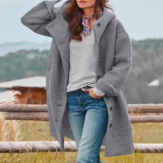 Abrigo de Invierno de Mujer Largo Elegante con Cierre de Botones