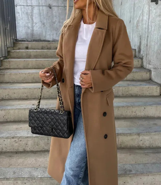 Abrigo de Mujer de Invierno Clásico con Botones