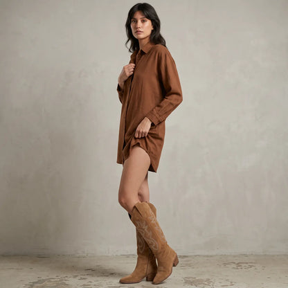Botas de Mujer Elegantes Bordadas con Tacón Bajo