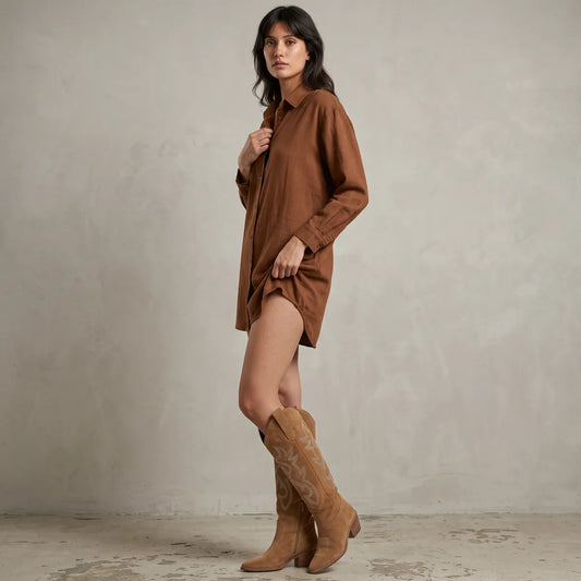 Botas de Mujer Elegantes Bordadas con Tacón Bajo