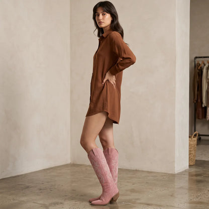 Botas de Mujer Elegantes Bordadas con Tacón Bajo