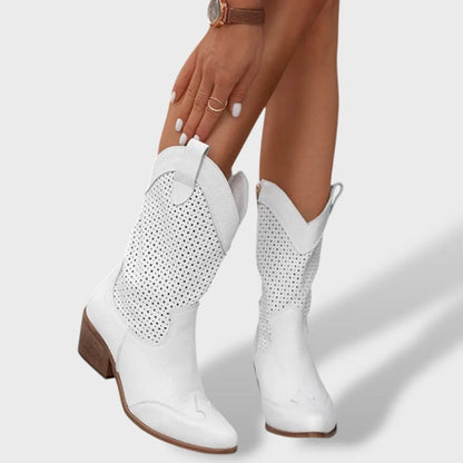 Botas de Mujer Elegantes Vaqueras con Tacón de Bloque