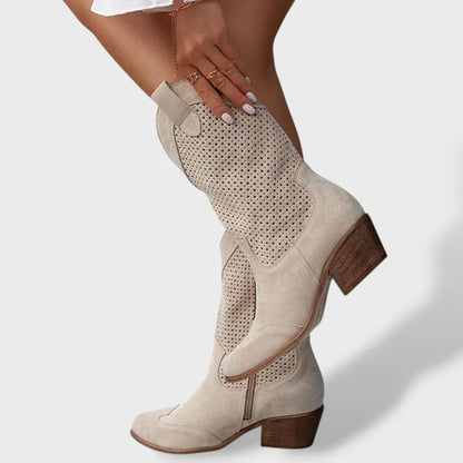 Botas de Mujer Elegantes Vaqueras con Tacón de Bloque