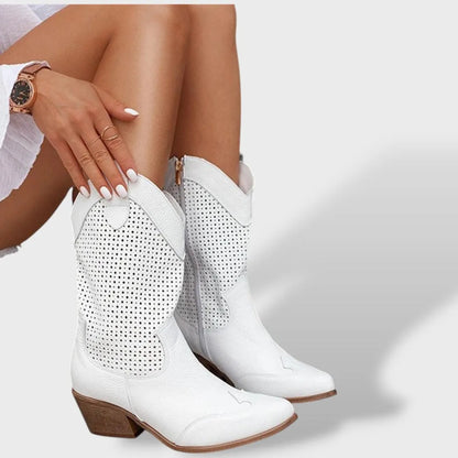 Botas de Mujer Elegantes Vaqueras con Tacón de Bloque