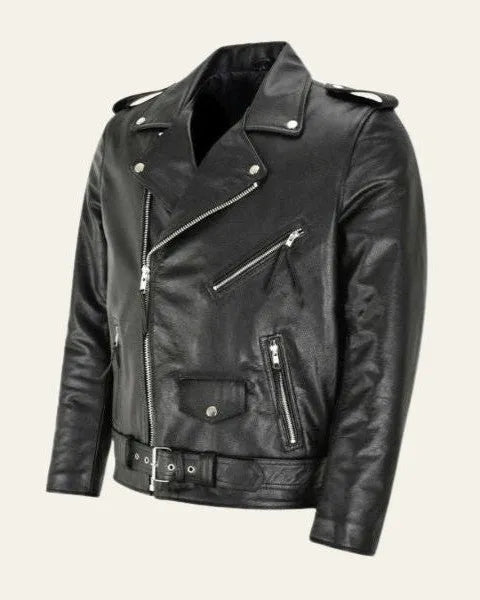 Chaqueta de Cuero de Hombre Casual Biker con Cremallera
