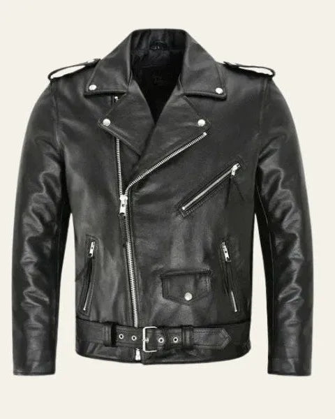Chaqueta de Cuero de Hombre Casual Biker con Cremallera