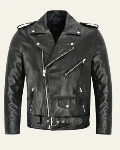 Chaqueta de Cuero de Hombre Casual Biker con Cremallera