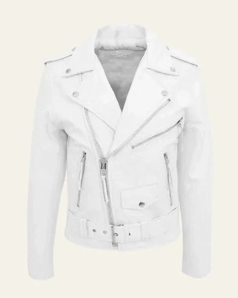Chaqueta de Cuero de Hombre Casual Biker con Cremallera